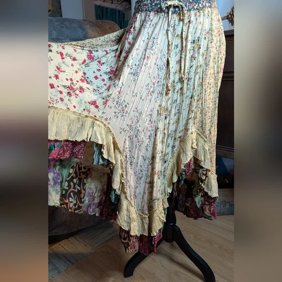 Floral Bohemian Skirt Western Swing Elastic Waist - Picture 2 of 13